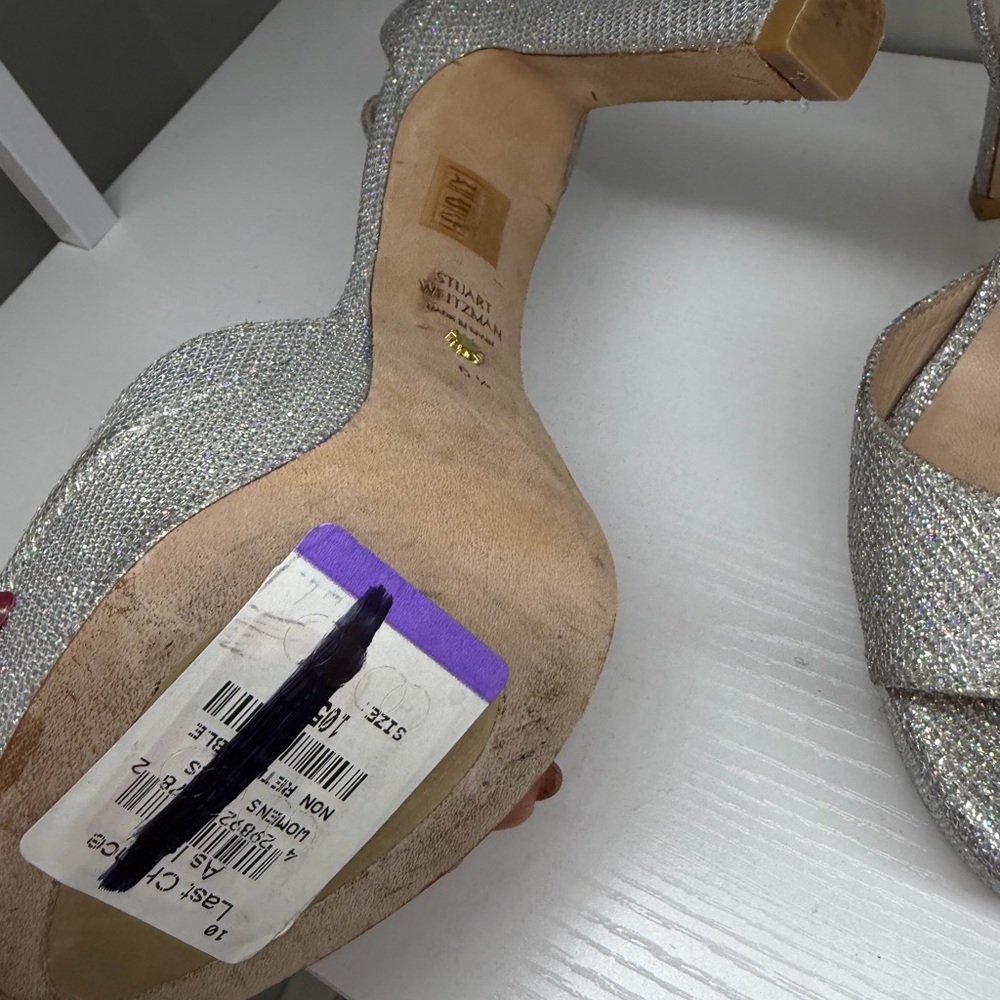 $575 Stuart Weitzman Disco Platform Sandals Silve… - image 4